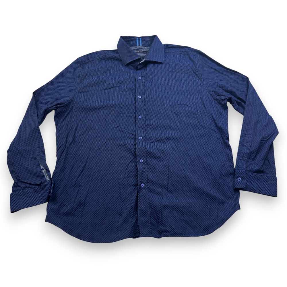 Robert Graham Modern Americana Navy Geometric Print Button Down Shirt 3XL Tailor